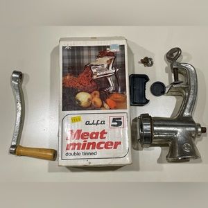 Vintage Alfa 5 meat mincer grinder double tinned, original box
